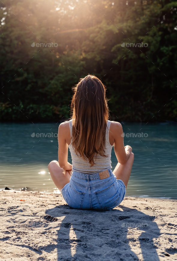 Teenage girl back view with long hair Stock Photo