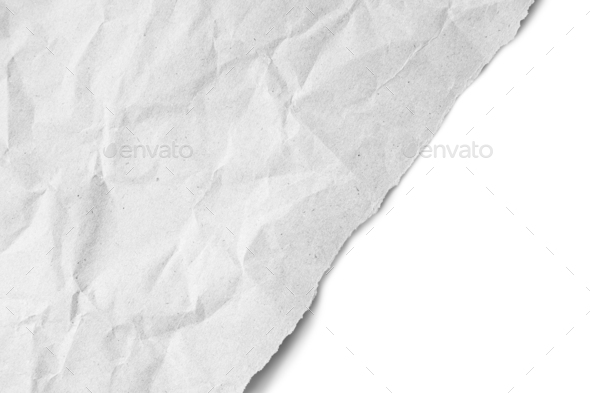 Torn crumpled brown parchment paper, white background Stock Photo