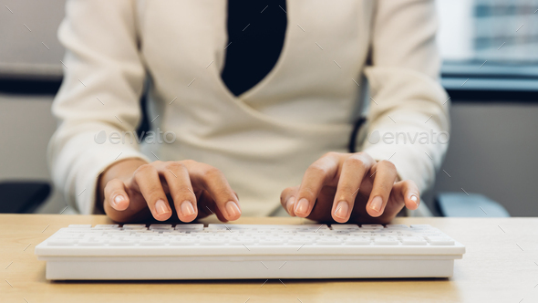 Woman hand using laptop or computor searching for information