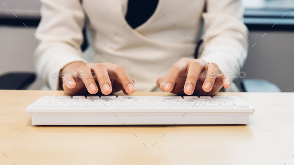 Woman hand using laptop or computor searching for information