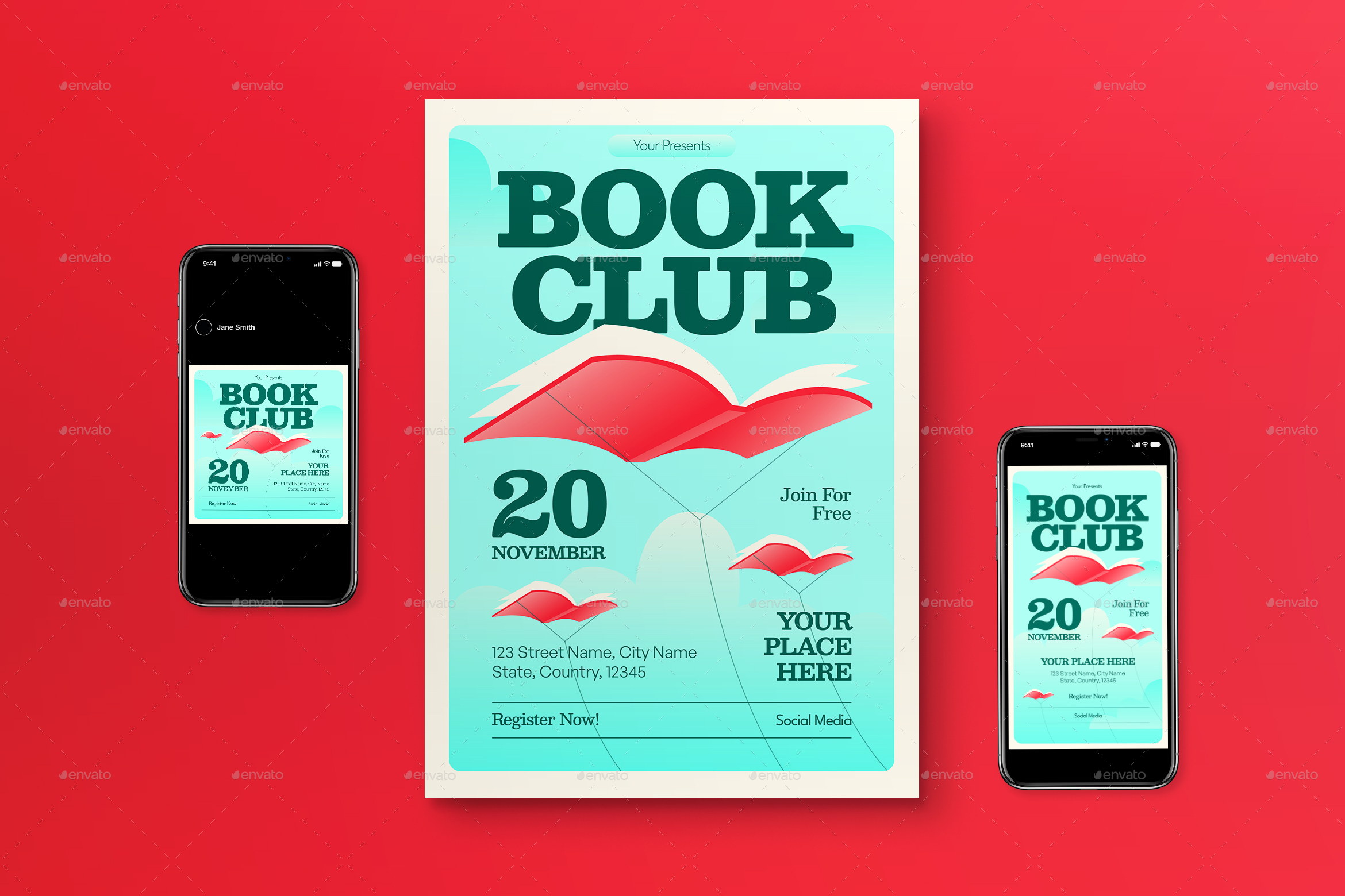 Blue Modern Book Club Flyer Set by graphicook | GraphicRiver