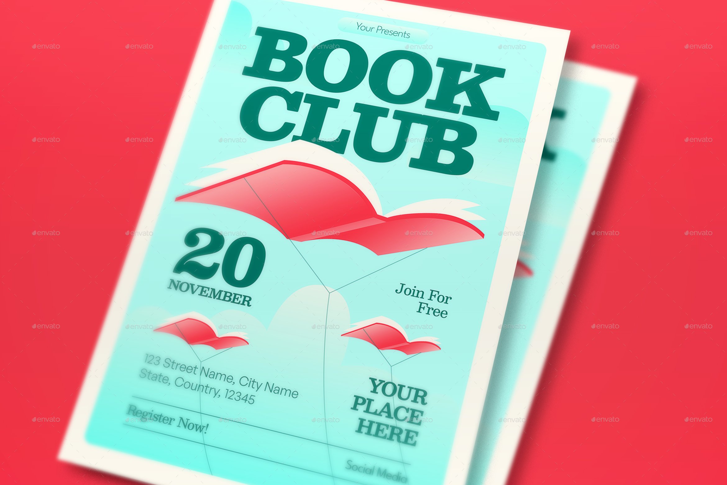 Blue Modern Book Club Flyer Set by graphicook | GraphicRiver