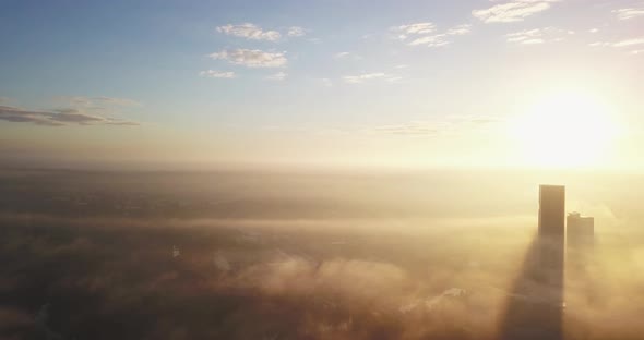 Drone  Foggy Sunrise  In The City 