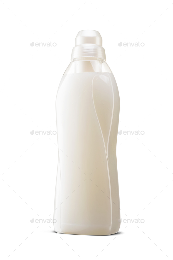 Laundry liquid detergent or fabric softener plastic bottle with white cap,  isolated on white. Stock Photo by Ha4ipuri