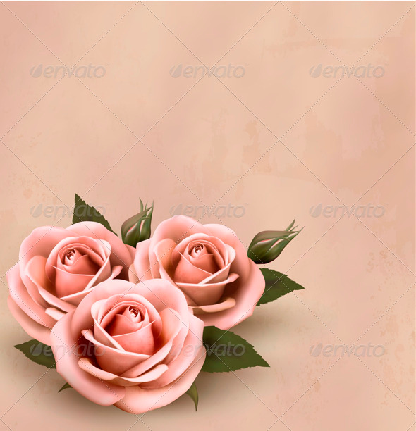 Retro background with beautiful pink roses - Flowers & Plants Nature