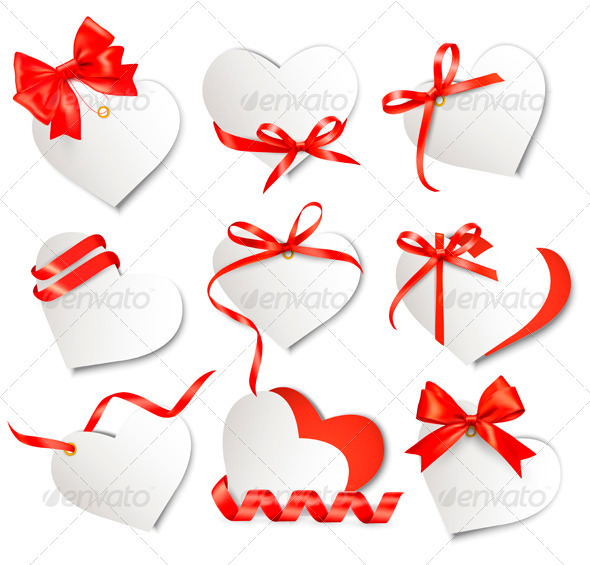 Set of Beautiful Gift Cards with Red Gift Bows - Valentines Seasons/Holidays