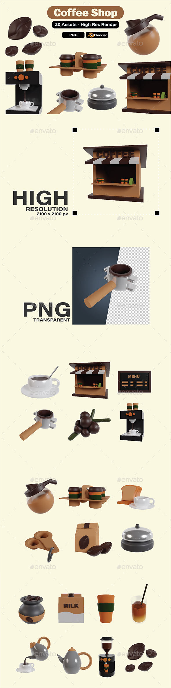 Set of 20 coffee shop 3d icons