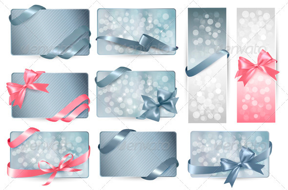 Set of Beautiful Gift Cards with Color Gift Bows - Borders Decorative