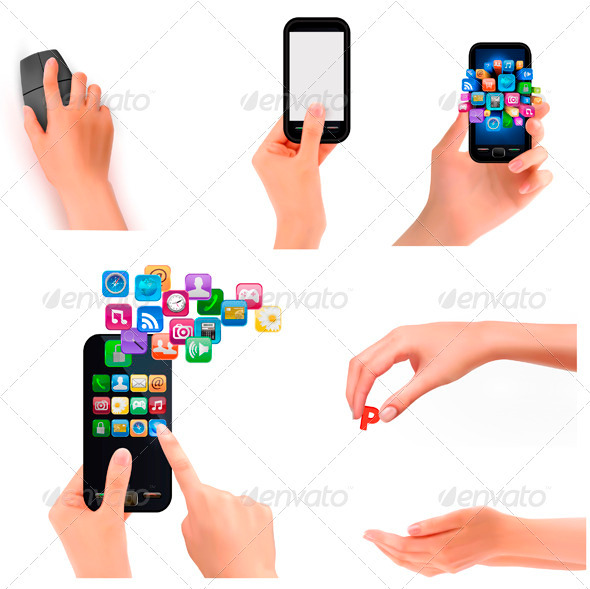 Collection of Hands Holding Business Objects. - Concepts Business