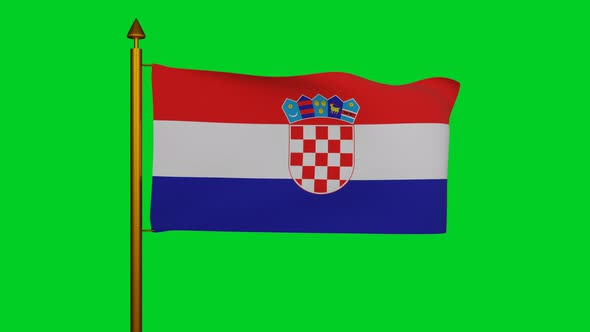 National flag of Croatia waving with flagpole on chroma key, Republic of Croatia flag textile alt
