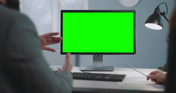 Office Workers Using Green Screen Pc