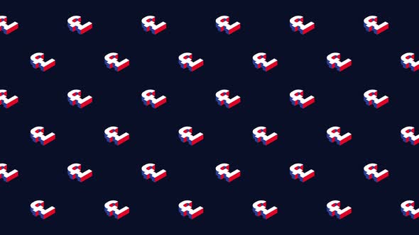Isometric symbols of British Pound in animated pattern on a dark background. Seamless loop animation alt