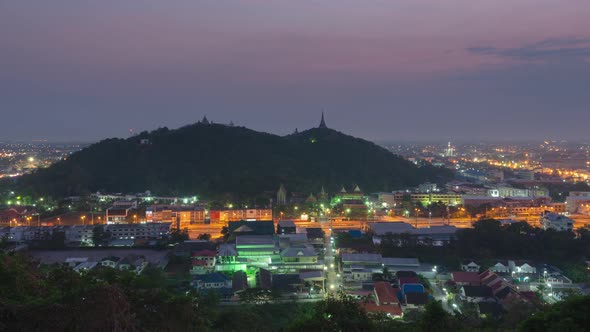 Phetchaburi city view Before dawn to early morning.