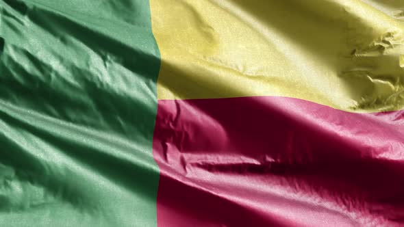 Benin textile flag waving on the wind loop. 10 seconds loop.    alt