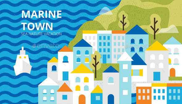Marine Town Ship and Houses Banner