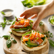 Salmon sandwiches with cream cheese, fresh romaine lettuce and cucumber - PhotoDune Item for Sale