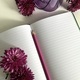 Open notebook with purple flowers and pencil  - PhotoDune Item for Sale