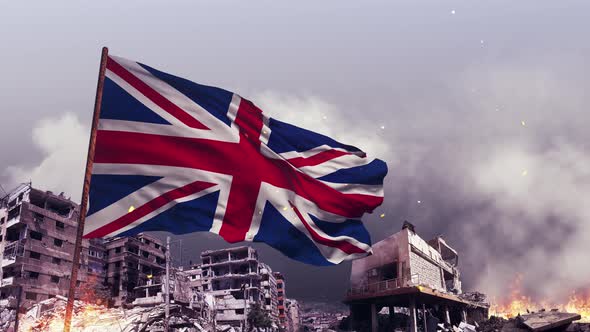Fabric textured UK flag with war concept