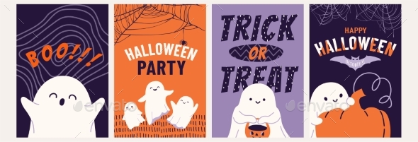 Halloween Greeting Card Set Vector Illustration