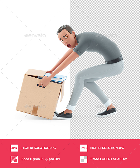3D Character Man Lifting Heavy Box