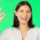 Okay hands, face and happy woman on green screen, background and studio in praise of support. Portr - PhotoDune Item for Sale