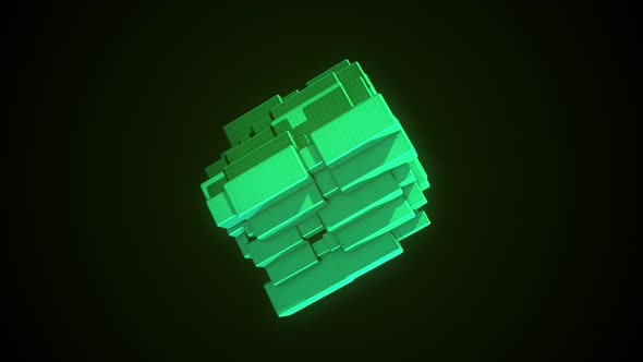 Heart of green color made of moving small rectangular blocks alt