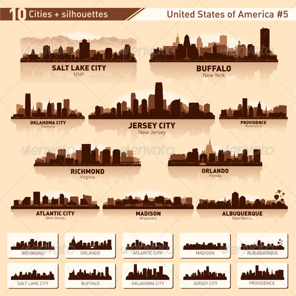 Skyline City Set. 10 Cities of USA #5 - Buildings Objects