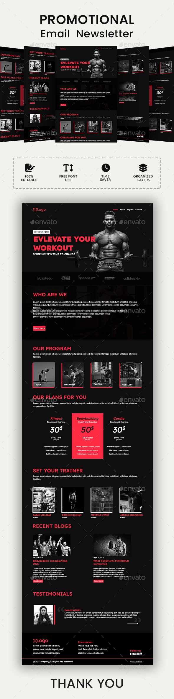 Fitness & Gym Email Newsletter PSD Template