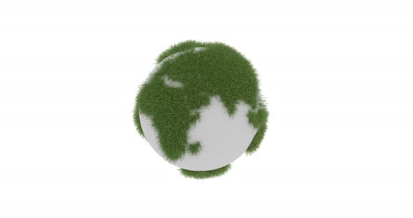 Grass Earth Globe Rotate Looping 3D Rendering Animation Isolated on White Background
