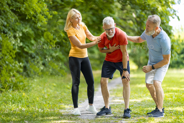 Sick Mature Male Having Sudden Pain In Chest While Training Outdoors 