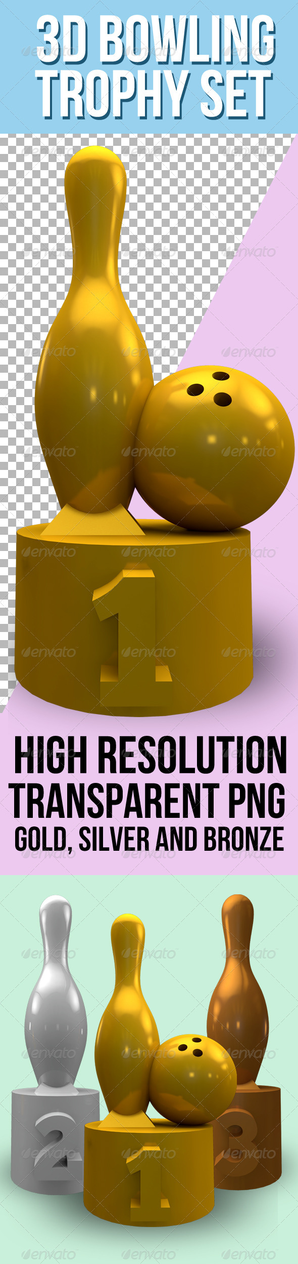 3D Bowling Trophy Set - Objects 3D Renders