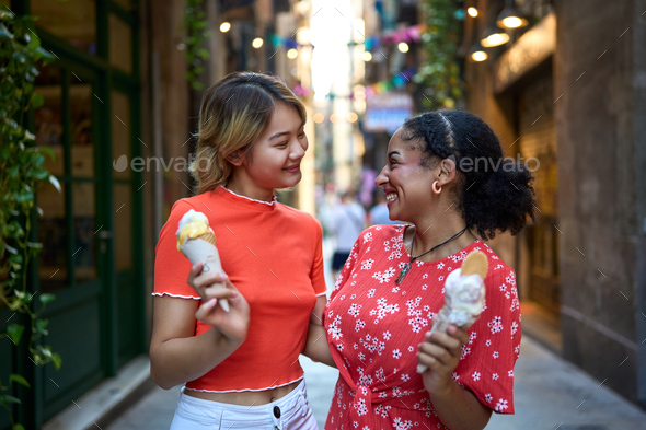 tourist eats ice cream