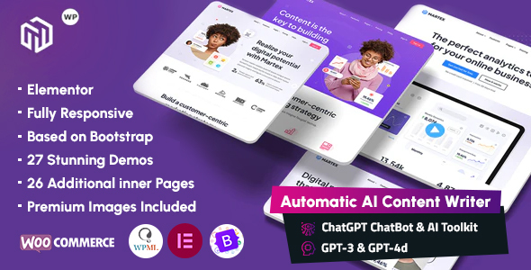 Martex - Software, SaaS & Startup Landing Page WordPress Theme with Automatic AI Content Writer
