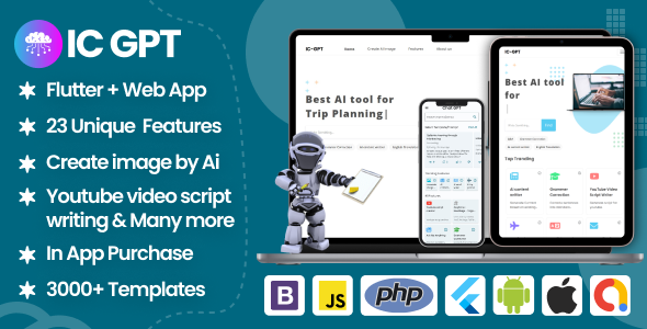 ICGPT- GPT AI Writing Assistant, Image Generator & Content Creator Flutter App + WEB version + Admin