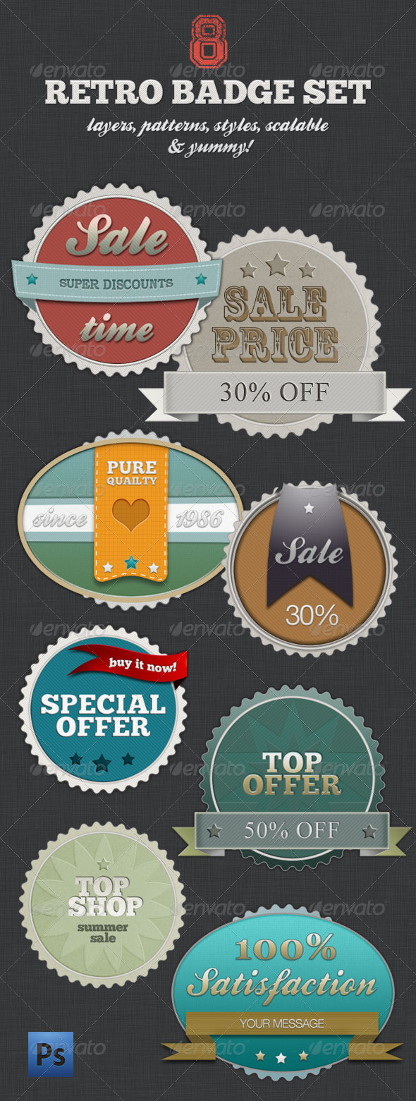 Retro Badge Set - Vintage Shopping With Style - Badges & Stickers Web Elements