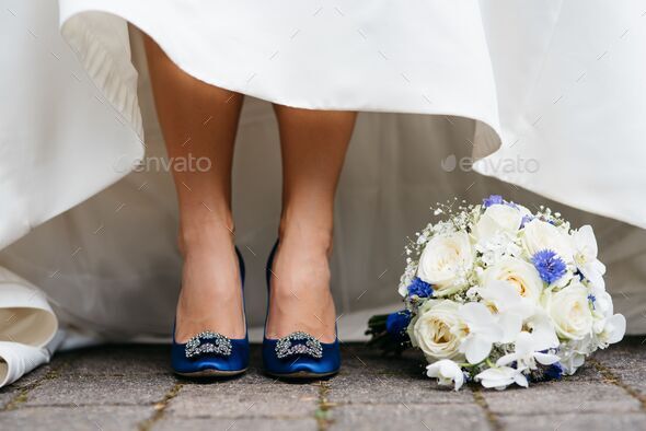 White with Blue Accents Wedding Dress