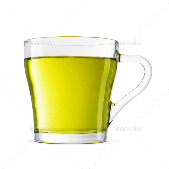 Glass Cup Of Green Tea On White Background Stock Photo, Picture