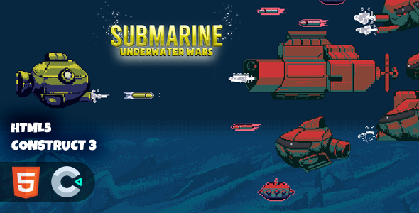 Submarine Underwater Wars Construct 3 HTML5 Game