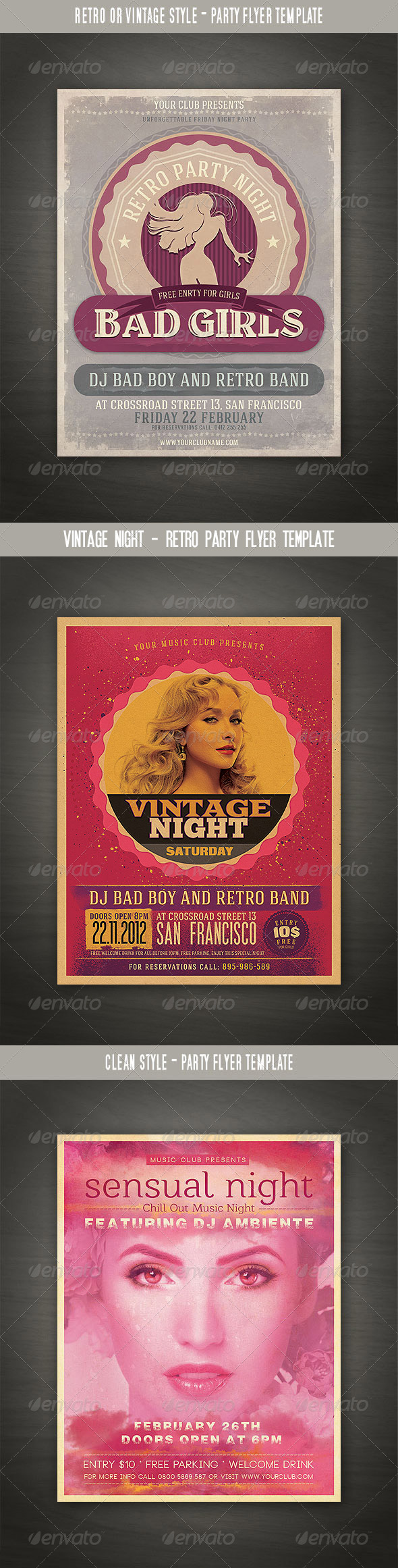 Retro Party Flyers Bundle - Events Flyers