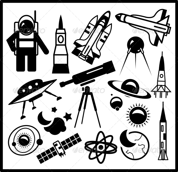Set of Black Space Icons - Web Elements Vectors