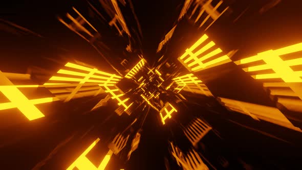 Flight through gold tunnel. Abstract Retro Light VJ LOOP motion graphics.