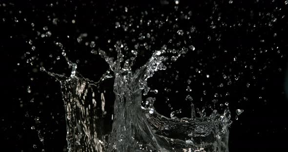 Water Exploding and Splashing against Black Background, Slow motion 4K alt