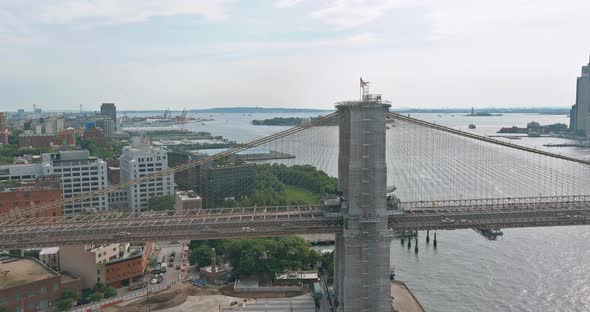 Panoramic View of Famous Skyline of Downtown New York Brooklyn Bridge Over Hudson River alt