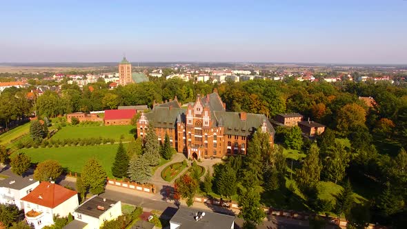 Aerial view of the Monastery of St. Catherine in Braniewo, Poland alt