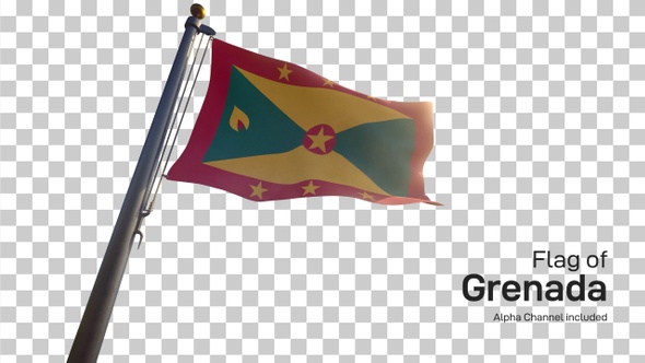 Grenada Flag on a Flagpole with Alpha-Channel alt
