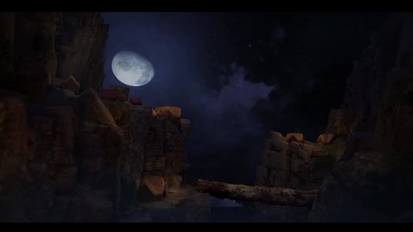 Mountain Village In Night Sky Fantasy Village