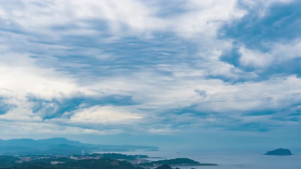 time lapse of harbour to the east china sea, view from Jiufen, Taiwan alt