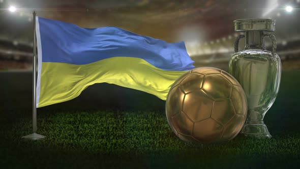 Ukraine Flag with Football And Cup Background Loop alt