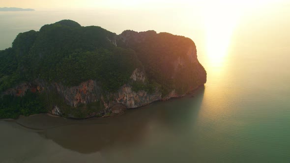 Aerial view over the bay, beautiful limestone mountains on the beach alt