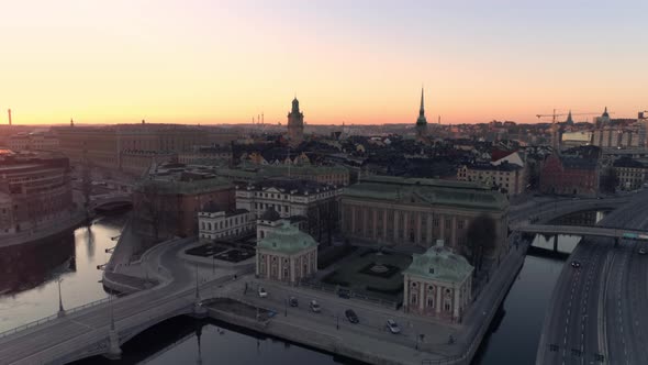 Aerial View of Stockholm Skyline at Sunrise